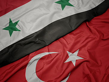 Eine syrische und eine türkische Flagge nebeneinander